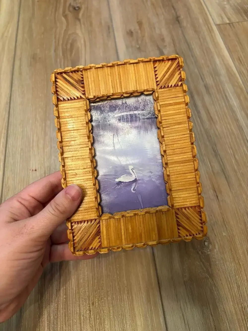 Vintage Matchstick rattan Folk Art Wood Picture Frame